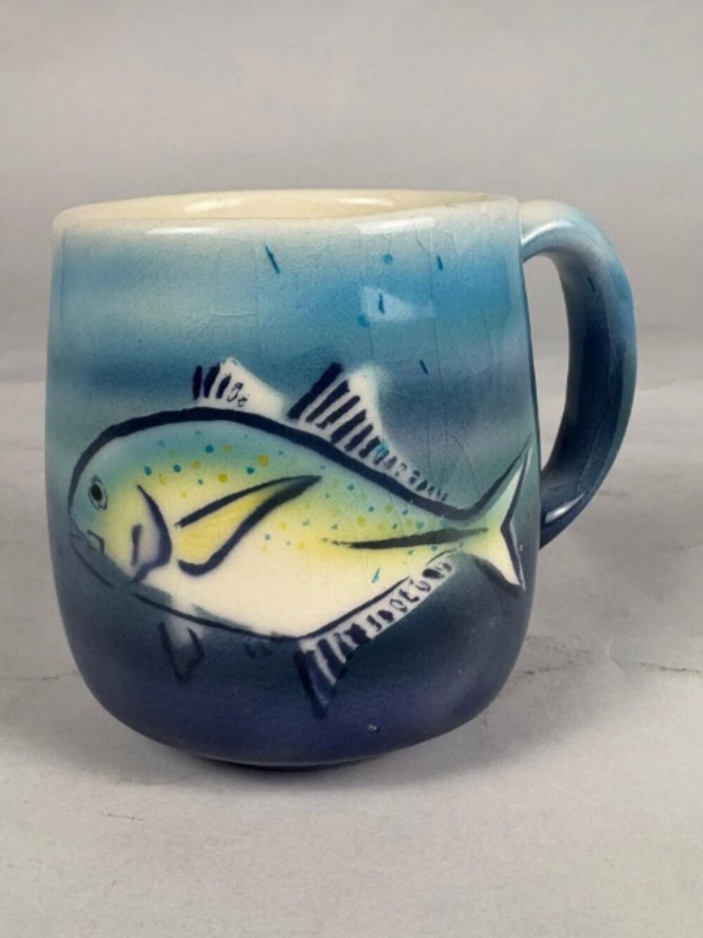 Vintage Dian Dangler Hand Painted Fish Mug | Hawaii Studio Pottery Coffee Cup